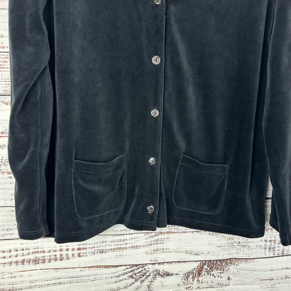 Womens VTG Karen Scott Black Velvet Velour Button Up Holiday Embroidered Top L - Picture 5 of 7